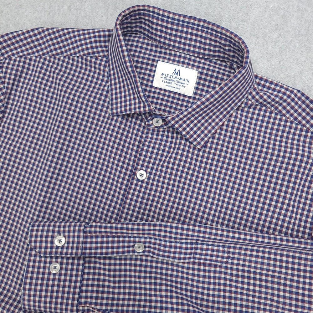 Mizzen+Main Dress Shirt Men's XL Purple White Stretch Trim Fit Button Up